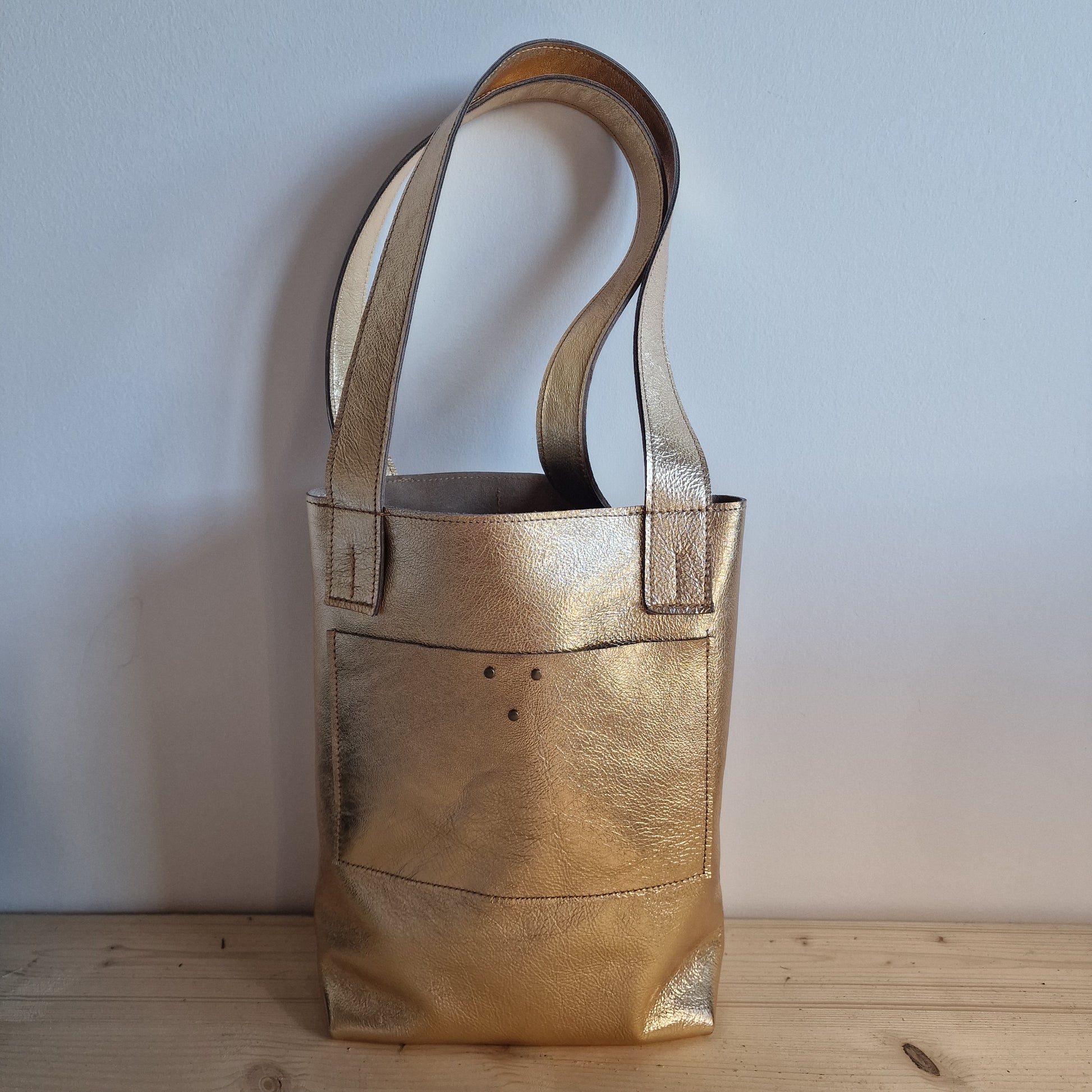 Sac Cabas Femme en cuir d'agneau DORÉ Métallisé