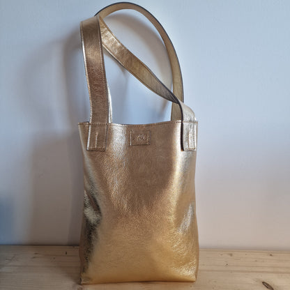 Sac Cabas Femme en cuir d'agneau DORÉ Métallisé