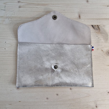 Pochette en cuir BEIGE métallisé