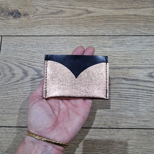 Porte Cartes en cuir NOIR et ROSE Métallisé Vienne