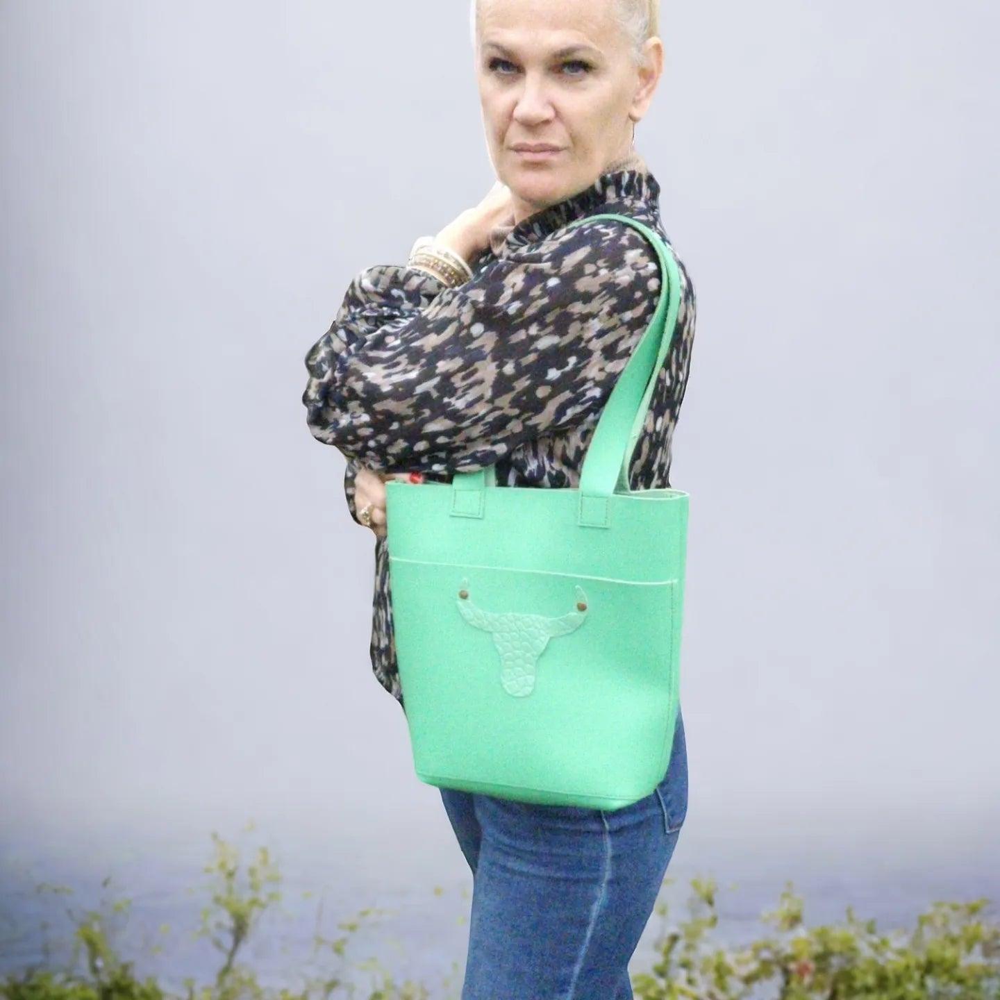 Sac Cabas en cuir VERT Bill - Vavounette&Co