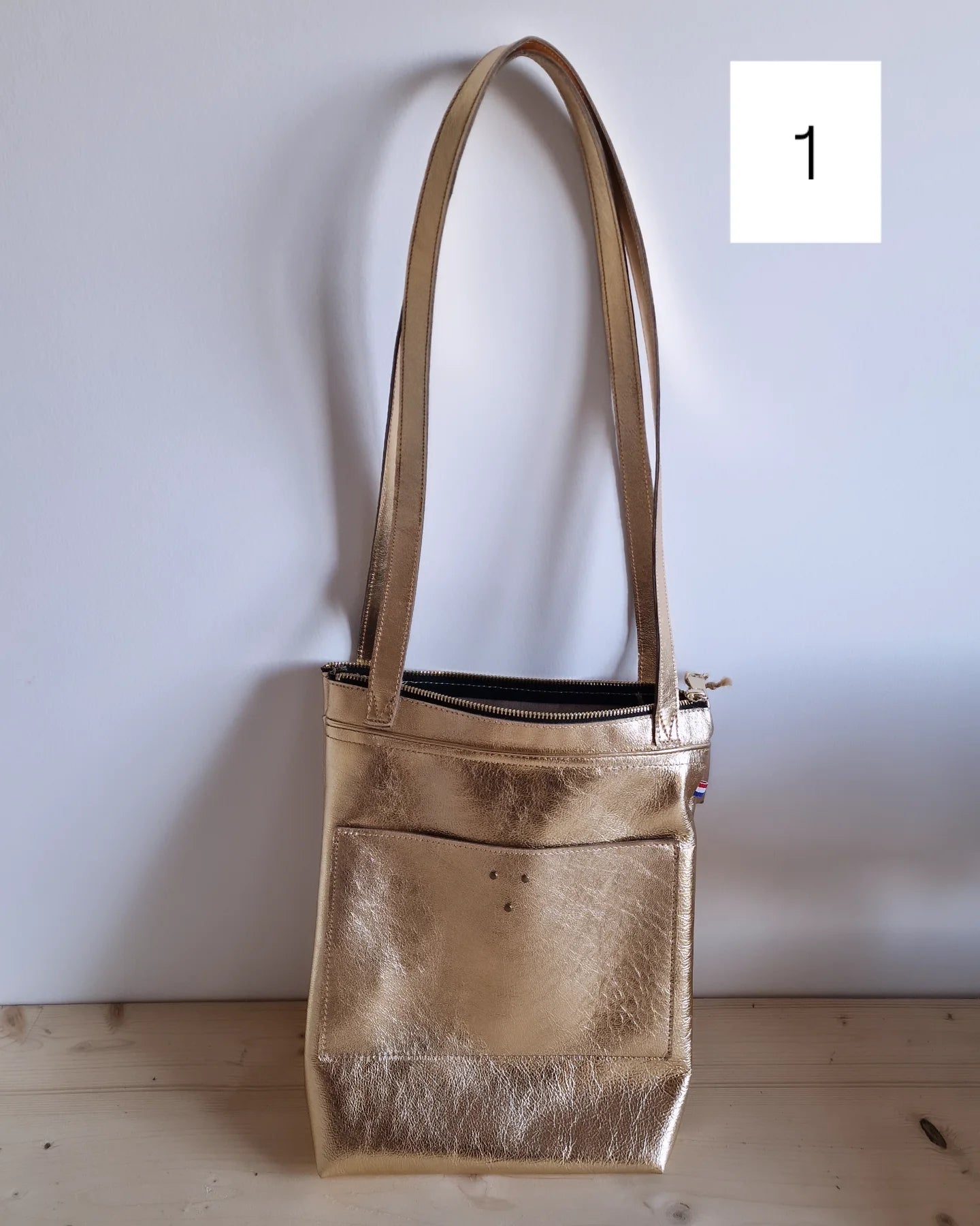 Sac Cabas Femme en cuir d'agneau DORÉ Métallisé Zippé, Long