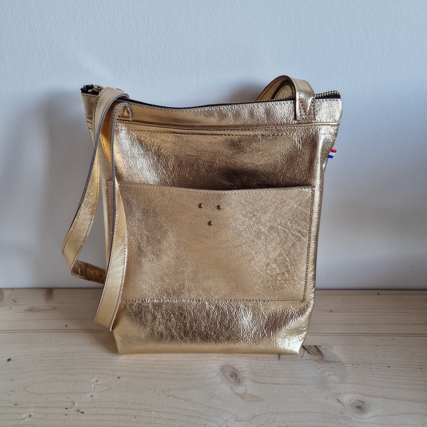 Sac Cabas Femme en cuir d'agneau DORÉ Métallisé Zippé, Long