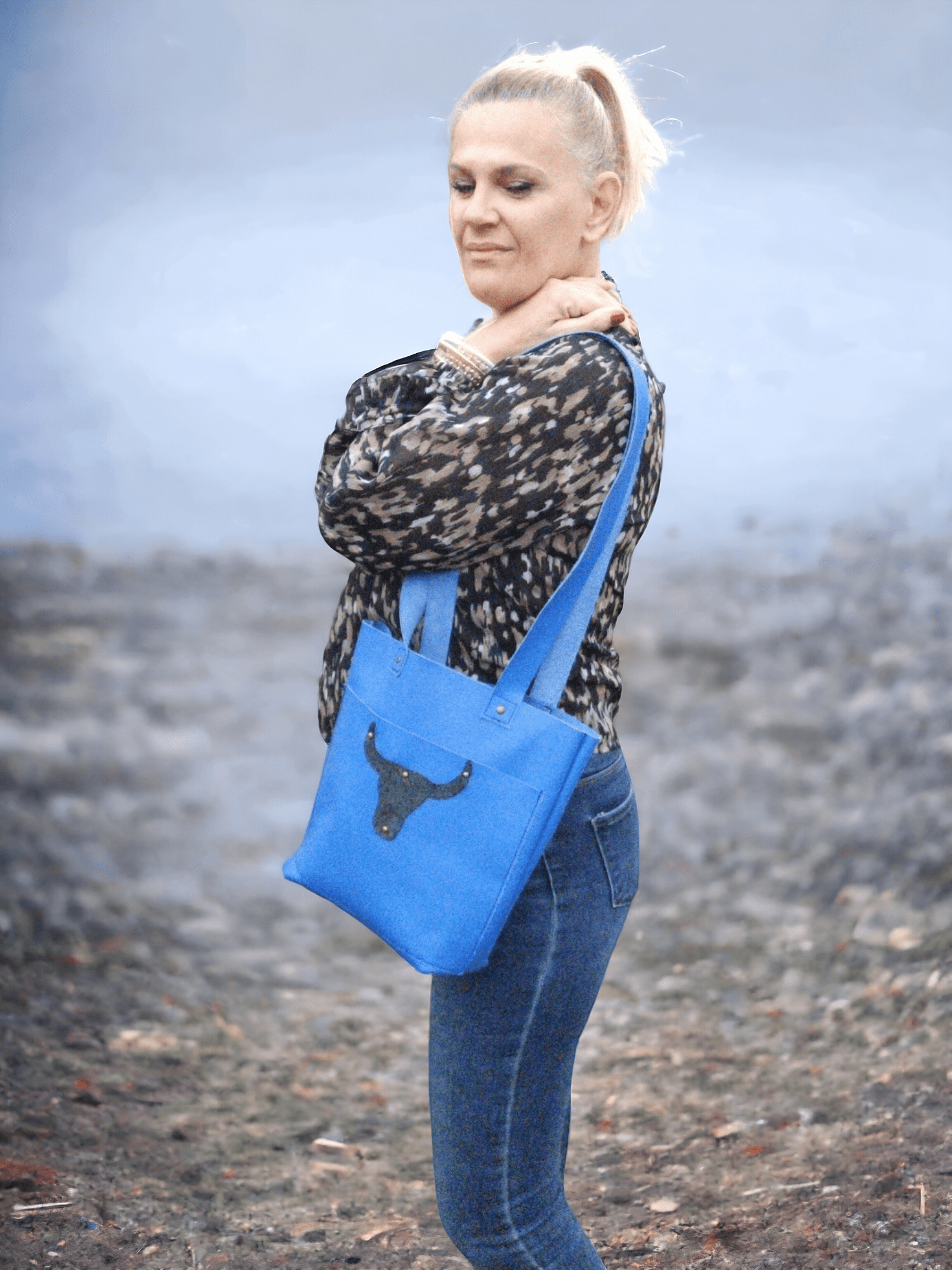 Sac Cabas Femme en cuir souple BLEU Bill - Vavounette&Co