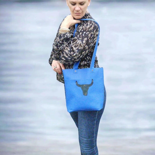 Sac Cabas Femme en cuir souple BLEU Bill - Vavounette&Co