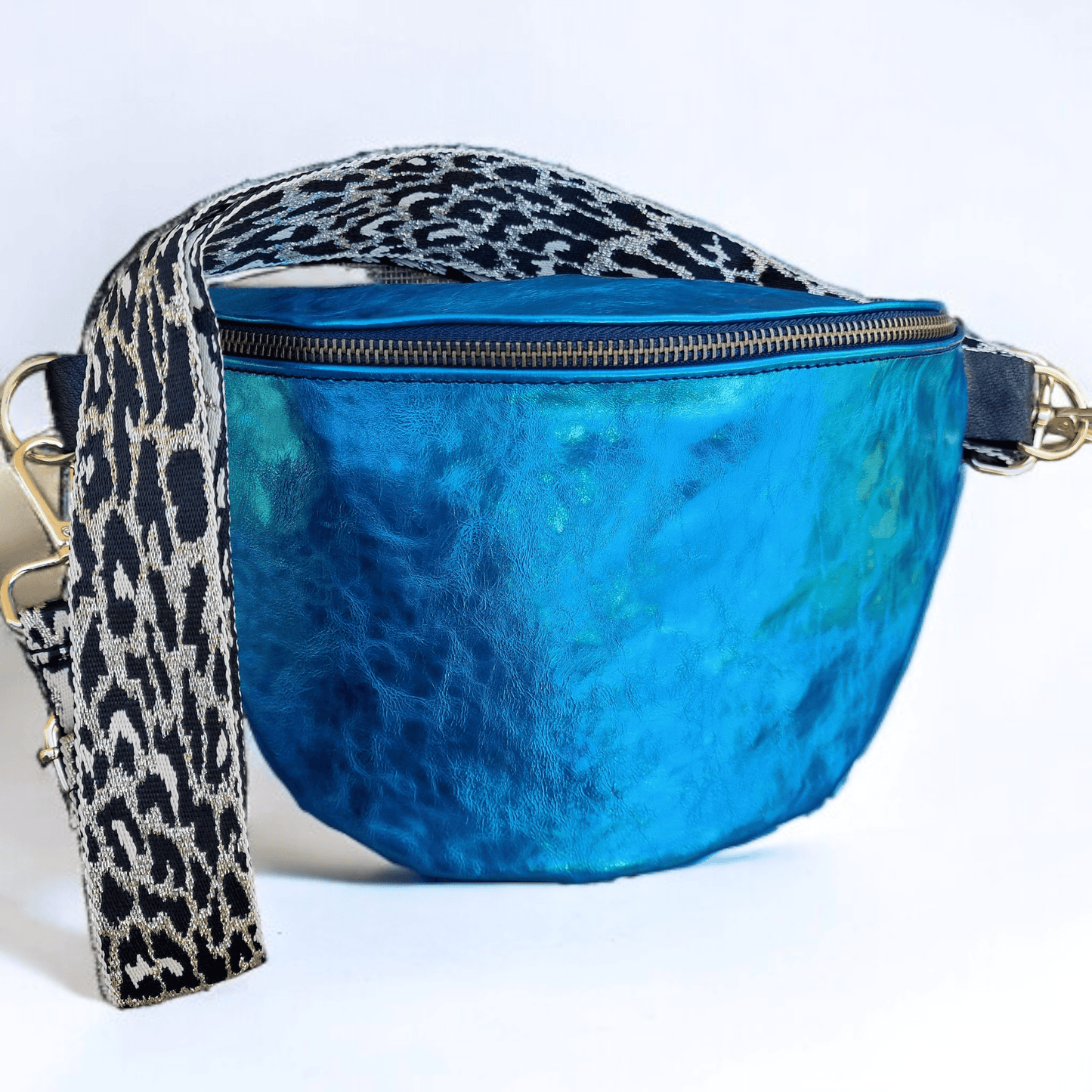 Sac banane en cuir BLEU Métallisé Femme Ava - Vavounette&Co