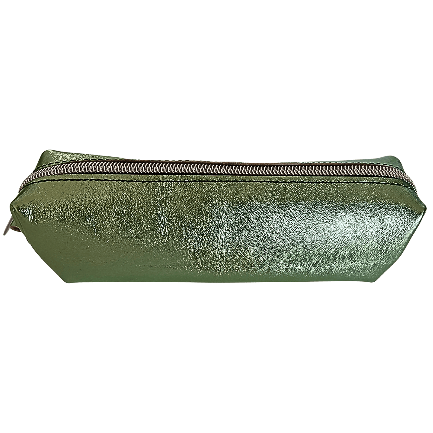 Trousse en cuir femme vert métallisé 