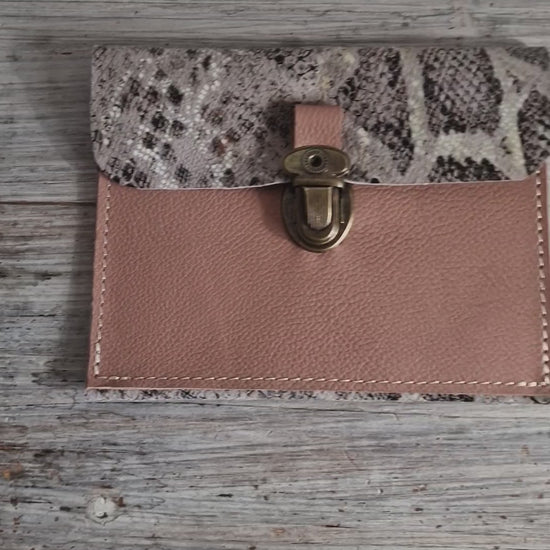 Pochette en cuir TERRACOTTA et BEIGE Serpent