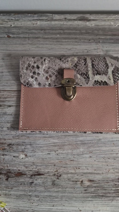 Pochette en cuir TERRACOTTA et BEIGE Serpent