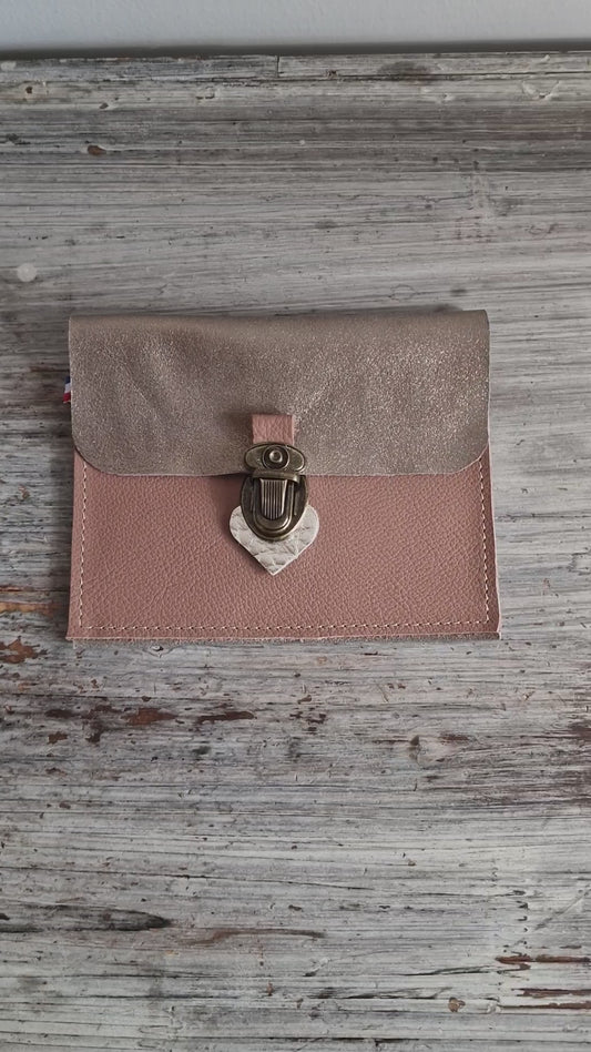 Pochette en cuir TERRACOTTA et BEIGE Irisé