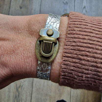 Bracelet en cuir femme ARGENTÉ