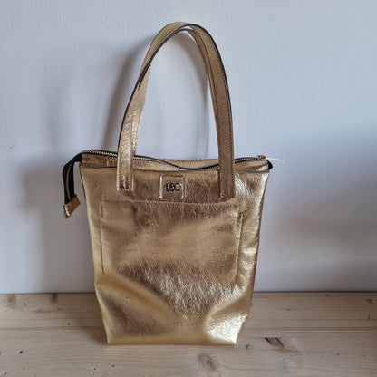 Sac Cabas Femme en cuir d'agneau DORÉ Métallisé Zippé