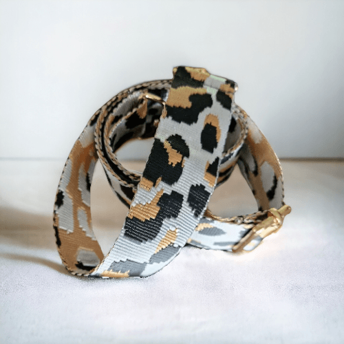 sangle de sac ajustable et amovible léopard argent noir doré
