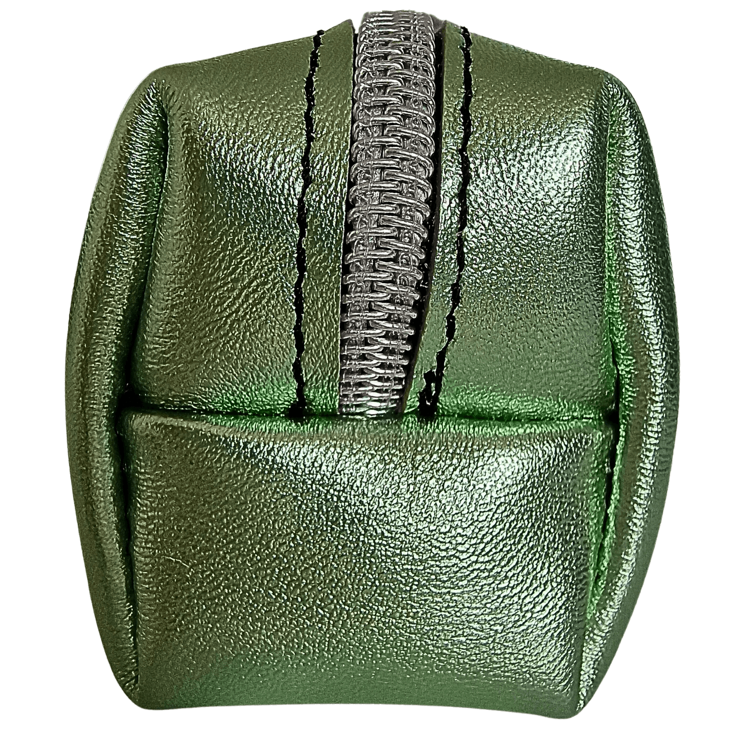 Trousse en cuir femme vert métallisé 